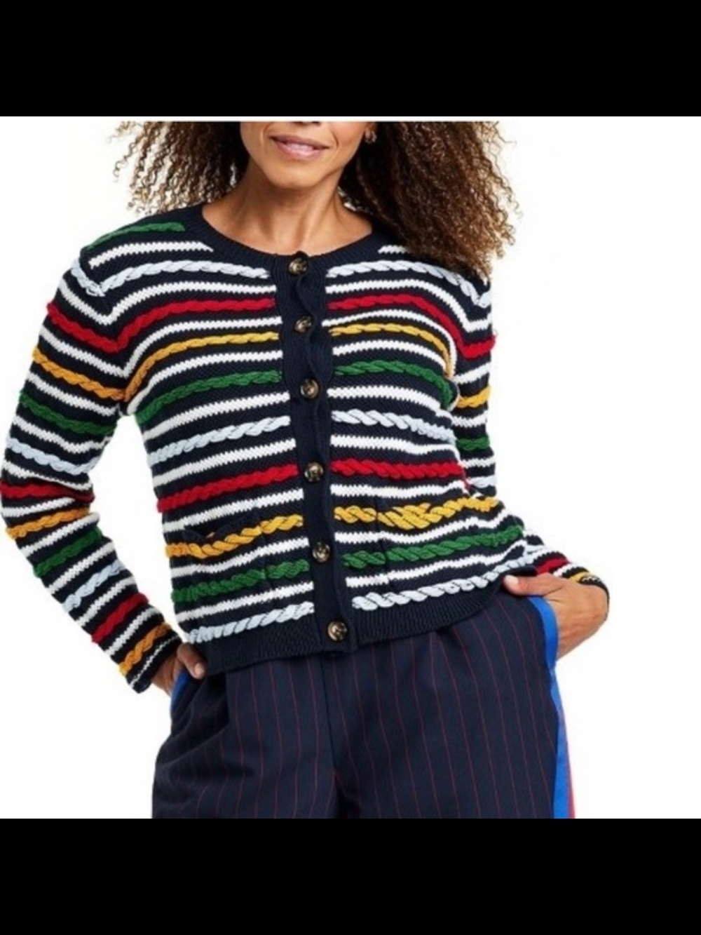 Vintage La Ligne Coogi Style Cardigan Sweater 4XL Striped Crewneck Cosby Biggie